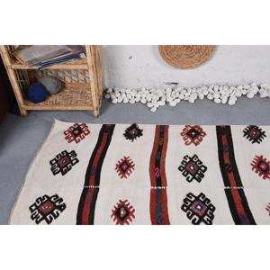 พรมวินเทจตุรกีขนาด 3.5x12.7 ฟุต, พรมปูพื้น, พรมคิลิมสีเบจ - Product Image 5