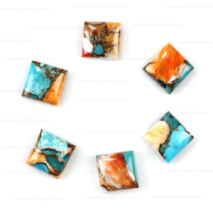 Vente en gros huître épineuse naturelle cuivre turquoise carré 10mm cabochon calibré à dos plat pierre précieuse en vrac pour la fabrication de bijoux - Product Image 6