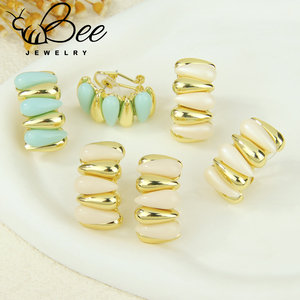 New Arrivals <b>Blue</b> Resin 14K Gold Plated Luxury <b>Stud</b> <b>Earrings</b> Fashion Unique Boho Huggie <b>Earring</b> For Women - Product Image 4