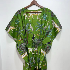 ชุดแมกซี่คาฟตันคอตตอนแท้100% สวยชุดเดรสพิมพ์ลายป่าชุดใส่นอนสไตล์โบฮีเมียนฤดูร้อนงานทำมือเสื้อคลุมยาวถึงพื้นพิมพ์ลายดิจิตอล - Product Image 1