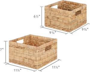 Paniers en osier décoratifs avec poignées intégrées, économiques, tissés à la main en jacinthe d'eau, paniers de rangement - Product Image 6