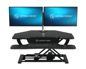 VersaDesk Modern PowerPro Convertisseur de bureau électrique sur pied en coin noir avec chargement USB - Product Image 2