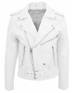Chaqueta de Cuero Blanca, Manga Larga, Cuello Camisero, Abrigo para Mujer, Cuero Vegano, Estilo Motociclista, Rock and Roll - Product Image 2