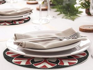 Handcrafted <b>Round</b> Beaded <b>Placemats</b> for Dining Table Wedding Christmas Decoration Family Gathering Parties - Product Image 2