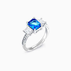 Anillo de Baguette de plata azul agua, joyería de piedras preciosas geométricas, Diamante de corte esmeralda, incrustación de ajuste de bisel chapado en rodio certificado IGI - Product Image 6
