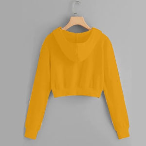 Ventes en gros de sweats à capuche courts pour femmes avec logo personnalisé, sweats à capuche courts en coton pour femmes, hauts à capuche à la mode, taille plus, design OEM - Product Image 5