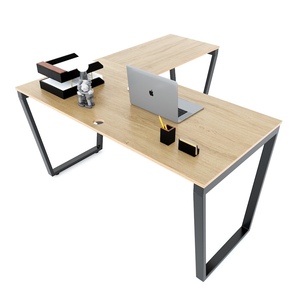 Modern L-Shaped 140x150cm Space-Saving Dining <b>Desk</b> <b>Foldable</b> Extendable Made Melamine-Coated Plywood Trapeze Iron Legs (HBTC038) - Product Image 1