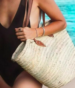 Panier de marché de qualité supérieure avec panier à fruits en cuir, sac en paille, panier d'épicerie français - Product Image 2