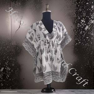 100% algodón Mujer ropa de dormir mano bloque impreso Kaftan vestido KFCS181 peso ligero mujeres Casual ocasión desgaste corto caftán vestidos - Product Image 3