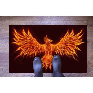 Tapis noir et rouge - Tapis en chenille imprimé avec un motif de phénix, tapis à poils doux - Product Image 5