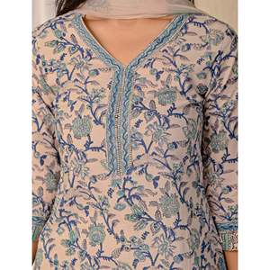 Ensemble Kurta et pantalon en mousseline de coton imprimé Jaal Block Print pour usage quotidien - Product Image 6