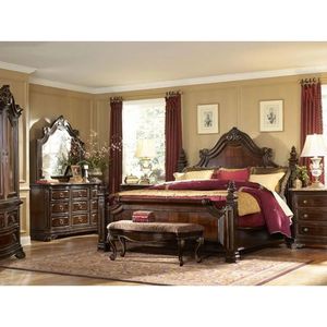 Cama provincial francesa de madera maciza, caoba marrón clásica con características talladas a mano de 80 pulgadas - Product Image 1