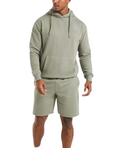 Conjunto Deportivo de Sudadera con Capucha y Pantalones Cortos de Felpa Francesa, Lavado Ácido, Estilo Urbano, Ajuste Regular, Reversible, Cortavientos, Antibacteriano - Product Image 1