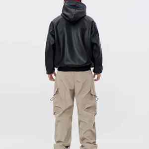 เสื้อฮู้ดดี้คอตั้งหนังแท้คุณภาพสูง 100% สำหรับฤดูหนาว แบบยูนิเซ็กซ์ สีพื้น พิมพ์ลายดิจิทัล ทรงโอเวอร์ไซส์ - Product Image 4