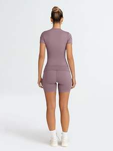 Elegante conjunto de yoga naranja Top corto y polainas de pijama transpirable ropa de fitness sin costuras para mujeres - Product Image 5