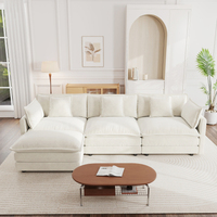 Canapé modulaire en forme de L en chenille blanche avec ottoman réversible pour salon et home cinéma
