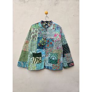 Indian Vintage Cotton <b>Jacket</b> for Women Handcrafted Patchwork <b>Quilted</b> Unique Bohemian Style Decorated Rivets Printed Techniques - Product Image 1