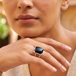 Black Onyx <b>Ring</b>, Sterling Silver Prong Setting Cushion Gemstone <b>Boho</b> Jewelry - Product Image 4