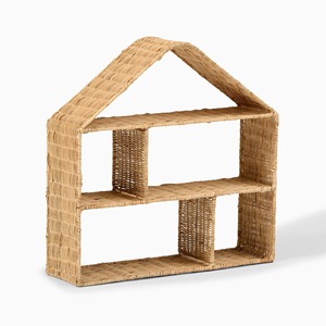 Estante de Pared con Forma de Casa de Ratán para Habitación Infantil, Decoración de Pared Hecha a Mano para Guardería, Estante de Almacenamiento de Caña Natural, Organizador de Habitación Infantil Estilo Boho - Product Image 1