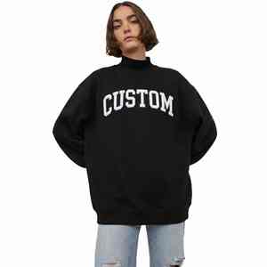Alta calidad diseño personalizado de gran tamaño de algodón polar francés mujeres cuello alto invierno Casual sólido frente Logo sudadera - Product Image 2