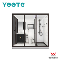 Cabine de douche modulaire en verre encadrée de noir sur mesure YEETE avec séparation sec/humide pour projets hôteliers et d'appartements OEM ODM