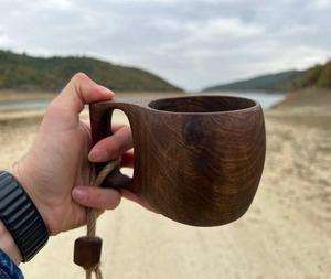 Tasses à bière en bois naturel faites à la main pour boire du thé café vin bière tasse en bois avec poignée - Product Image 4