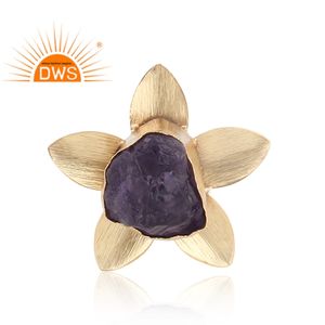Latest Handmade Design 18K <b>Gold</b> Plated Natural Rough <b>Amethyst</b> Gemstone Adjustable <b>Ring</b> Demi Fine Jewelry Manufacturer - Product Image 5