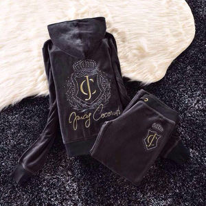 Hot Sale Winter Heavyweight Solid Long Sleeve Drawstring Closure Embroidery Logo <b>Women</b> 2-Piece Eco-Friendly <b>Velour</b> <b>Tracksuit</b> - Product Image 4