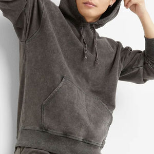 Vente en gros de pulls délavés à l'acide vintage pour hommes, sweat à capuche en coton éponge français à motif imprimé, quantité minimale de commande bas - Product Image 4