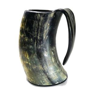 Tasses en corne de viking véritable, polies, légères, style vintage personnalisé, capacité de 400 ml, compatibles lave-vaisselle et micro-ondes, vaisselle de fête, pour boire - Product Image 1