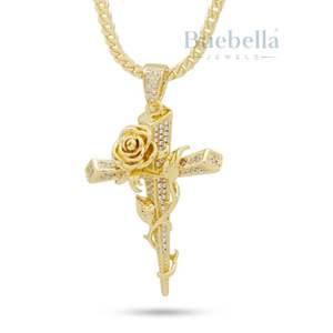 Lujo de los hombres rapero estilo diamante Bling nombre personalizado Iced Rose Thorned Cruz colgante collar cubano Moissanite colgantes encantos - Product Image 1