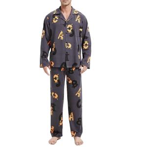 Conjunto de pijamas estampados de algodón 100% para hombre, patrón único, cuello tejido, Jersey, traje de noche, paquete de 2, ropa de dormir de tela de rizo - Product Image 1
