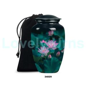 Best Selling Beautiful Pink Lotus Large Aluminium Cremation Adult Urn for Human Ashes Decorative Urn With Free <b>Velvet</b> <b>Bag</b> - Product Image 3