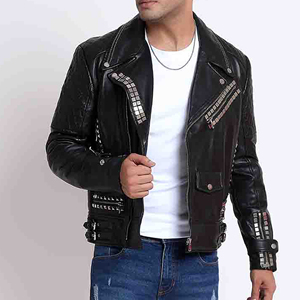 2025 nouvelle Collection automne hiver vente chaude hommes en peau de mouton véritable moto métal rivet veste en cuir noir clouté Style - Product Image 6