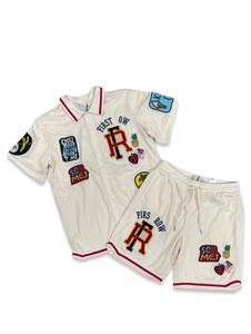 Verano 2023 Unisex botones personalizados Chenille bordado camiseta transpirable Malla tela conjuntos cortos estilo Casual DTG - Product Image 2