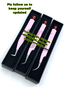 Nouveau revêtement en poudre de couleur rose à 45 degrés avec poupée de côté arrière pince à épiler d'extension de cils à 90 degrés courbe outil de beauté en acier inoxydable - Product Image 3