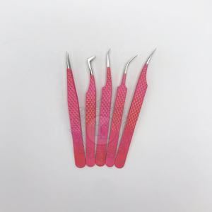 Custom Logo Blush <b>Pink</b> <b>Powder</b> Coating Eyelash Tweezers Stainless Steel Silver Tip Sustainable Diamond Grip Pattern Custom Logo - Product Image 6