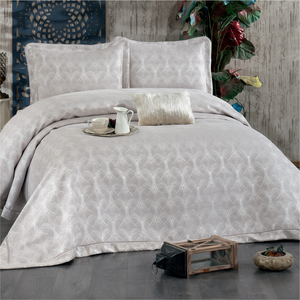 Guzide Podyum Stone Colour 4-Piece Customized Classic Luxury Home <b>Bedspread</b> <b>Set</b> 100% Chenille Organic Woven Striped Washable Ant - Product Image 1