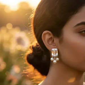 Pendentif en forme de cœur en acier inoxydable avec zircone cubique et perle - Product Image 1