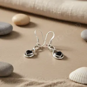 "Black Heart 925 Silver <b>Drop</b> <b>Earrings</b> for Women's <b>Fashion</b> Gift" - Product Image 1