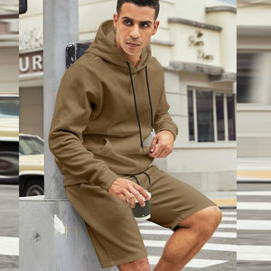 <b>Men's</b> Solid Color <b>Hoodie</b> <b>and</b> <b>Shorts</b> Tracksuit <b>Set</b> Casual Loose Fit Full Sleeve Breathable Cotton Summer Wear - Product Image 3
