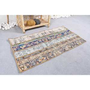 Alfombra Turca Vintage de Lana Azul, 1.8x3.3 pies (55x100 cm) - Product Image 2