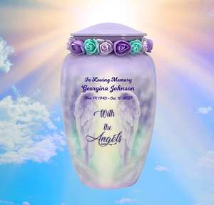 With the Angels Urn Cremation Tribute <b>Wreath</b> Option Angel Adult Urn Engraving Option Aluminium urns for human ashes - Product Image 4