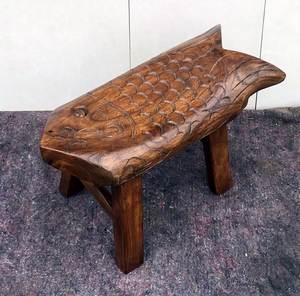 <b>Vintage</b> Wood Carved Fish <b>Stool</b> Hand Painted Asian Zen Design Ottoman Portable Tabletop Home Decor Bedroom Living Room - Product Image 3