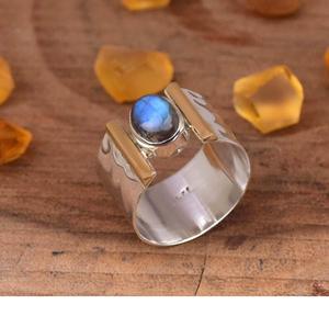 Anillo de labradorita natural Plata de Ley 925 hecho a mano Banda ancha declaración regalo joyería - Product Image 2