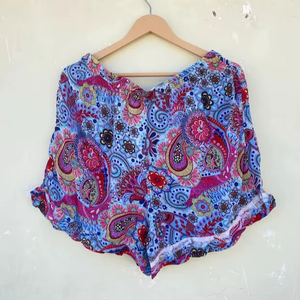 Pantalones Cortos Bohemios Vintage para Mujer, Ropa de Salón Floral, Sari Reciclado de Seda A LA Moda, Ropa de Playa Hippie, Cómodo Festival Elástico de Verano - Product Image 1