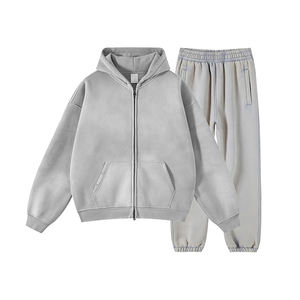 Nuevos chándales de lavado ácido de tu propio logotipo a la moda con cremallera Chándal de lavado ácido cálido para hombre - Product Image 3