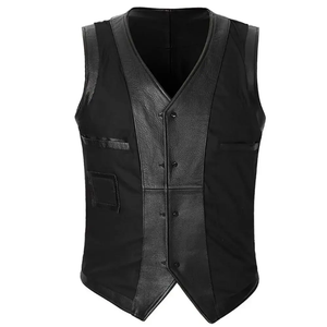 Gilet en cuir pour homme, court, col en V, respirant, élégant, coupe ajustée, style rétro western, veste décontractée - Product Image 3