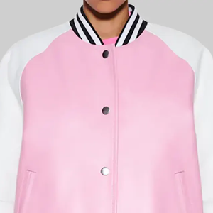เสื้อแจ็กเก็ตทีมเบสบอลสำหรับผู้ชายเสื้อบอมเบอร์เสื้อโค้ทแบบลำลองแขนสีขาวสีชมพูแบบสตรีท - Product Image 5