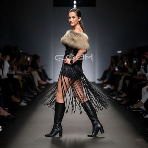 Wholesale Womens Gothic Overbust <b>Fetish</b> Style Clubwear Bustier Corset with Arm Sleeves <b>Fur</b> Detailing & Long Fringe Corsets - Product Image 5